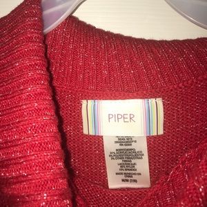 Junior girls, red sweater top.